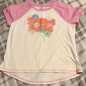 Kids Flower Power Tee in Pink and Cream (Size 9)